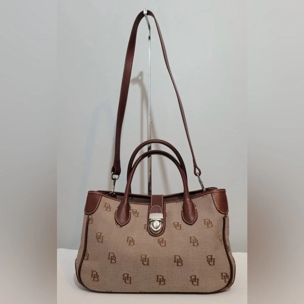 Dooney & Bourke Signature Canvas Satchel Brown Tan Leather Trim J8961605